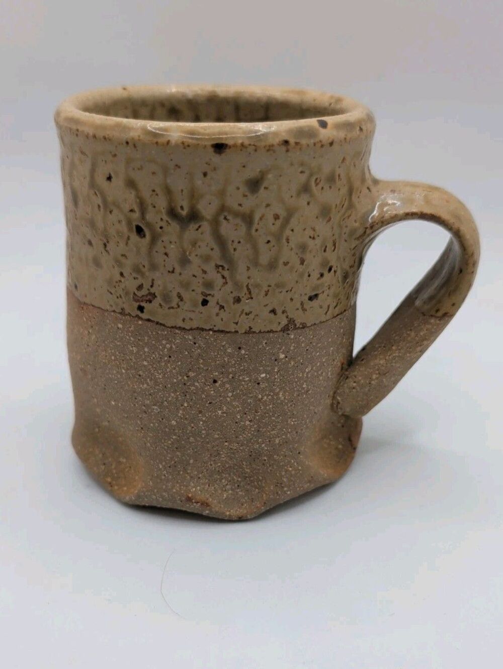 Vtg Studio Pottery Mug Signed Rick Two Toned Tan